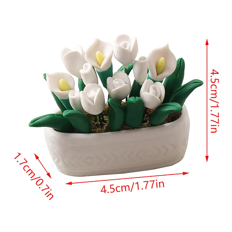 1/12 Dollhouse Miniature Accessories Mini Tulip Potted Plant Simulation Garden Flower Model for Doll House Decoration