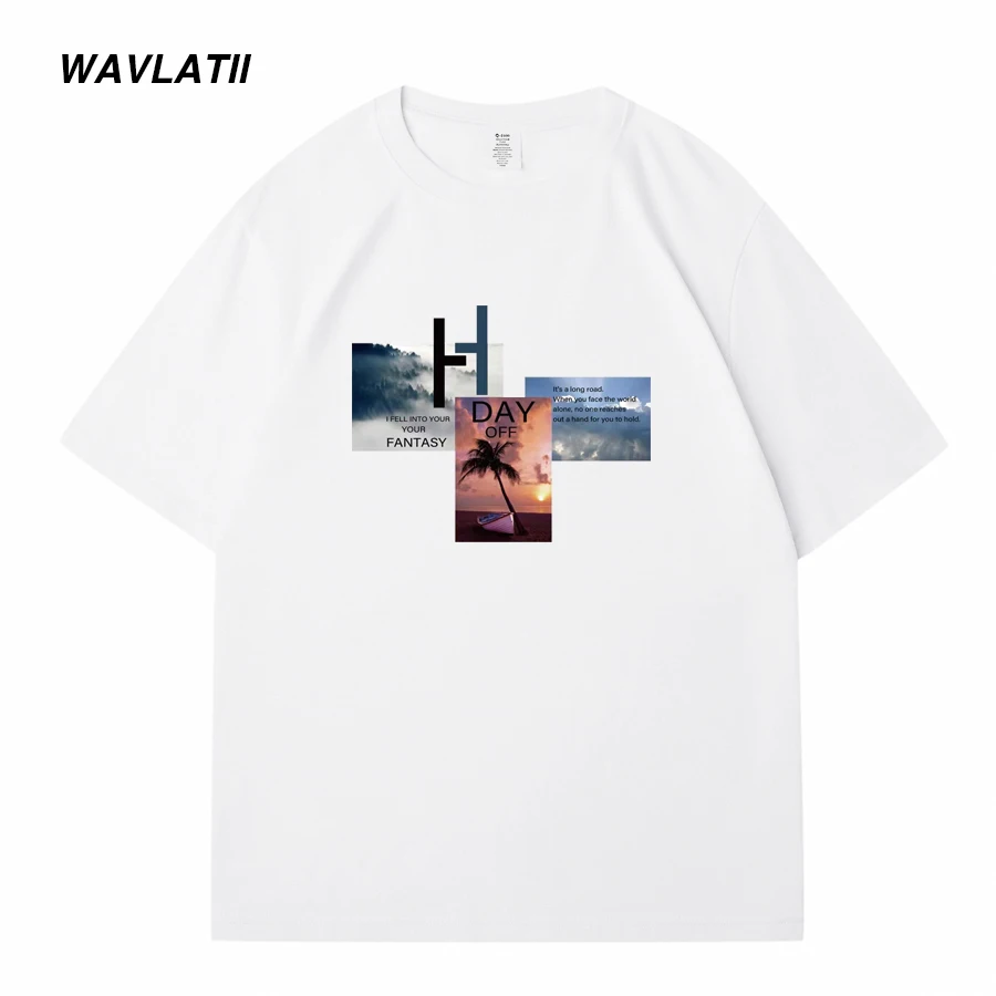 WAVLATII New Men Cool Printed T shirts for Summer Male Dark Grey Casual Short Sleeve Tees Black White Basic Tops WMT2310