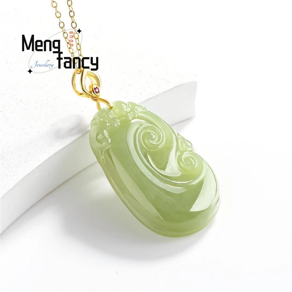 

Natural Old Materials Hetian Jade Qingyu Ruyi Pendant Authentic S925 Silver Inlaid Jade Pendant Men's Necklace Women's