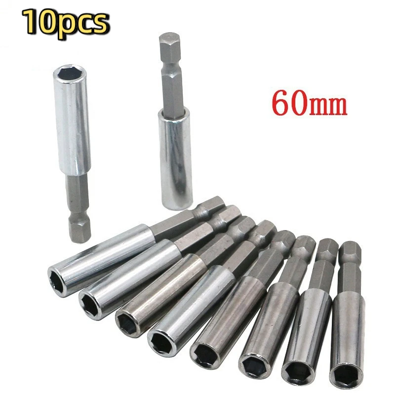 10pcs 60mm Magnetic Screwdriver Bit Holder 1/4 Inch Hex Shank Quick Release Bit Extension Bar for Power Drill Hand Tools