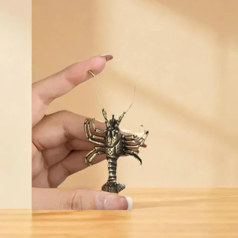 Pure Brass Artificial Animal Lobster Miniature Figurines Vintage Ornament Lifelike Crayfish Shrimp Toy Simulation Tea Pet Decor