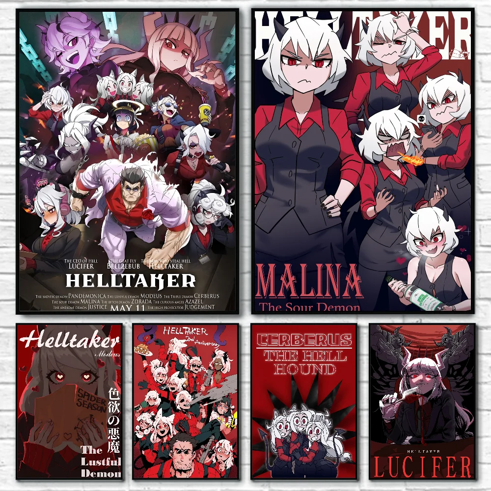 Póster de Anime Helltaker, arte autoadhesivo, pegatina de papel impermeable, decoración de pared de habitación, cafetería, Bar