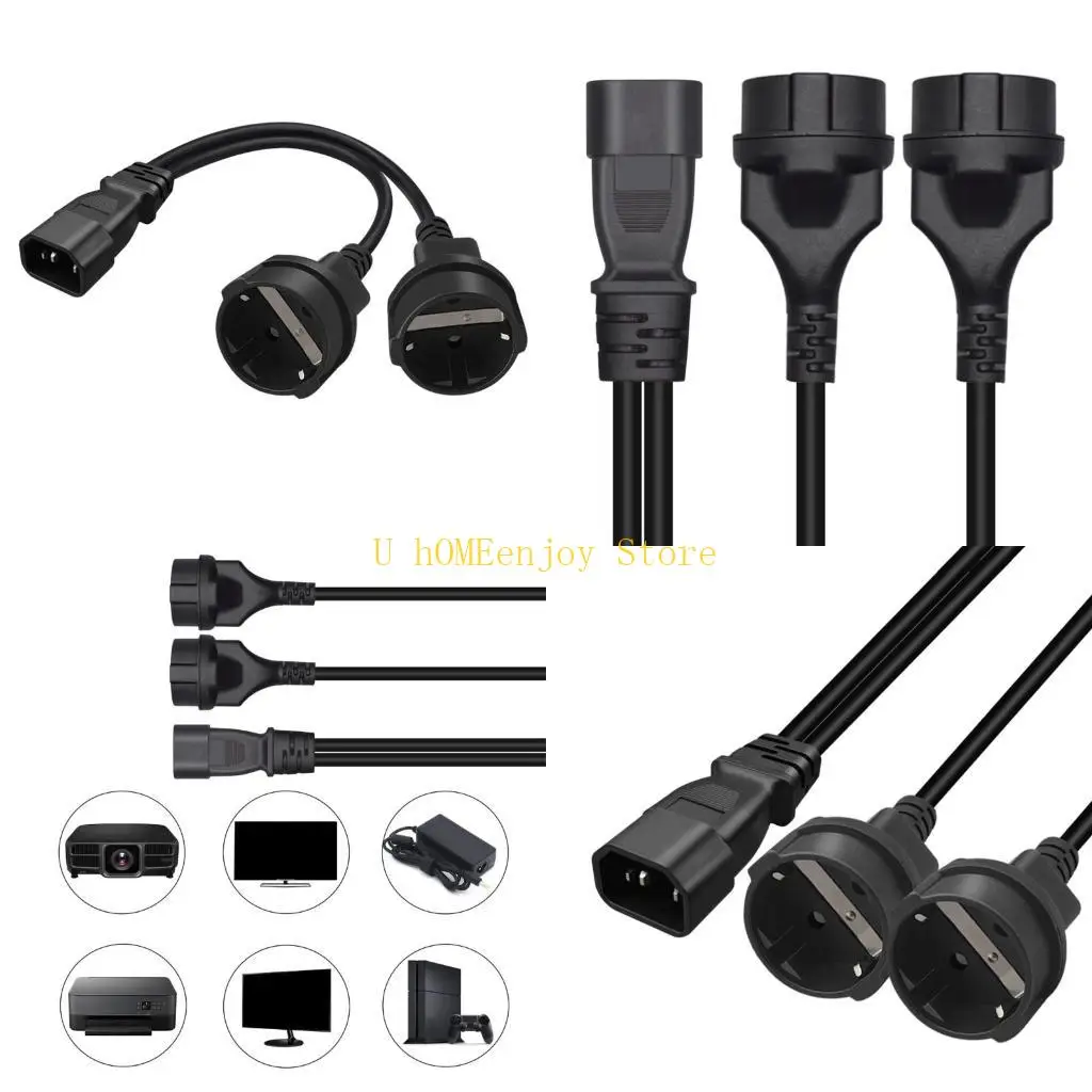 

B0KF 1PC Single C14 to 2xEU4.0MM Short Splitter Adapter Cable Cord 32cm