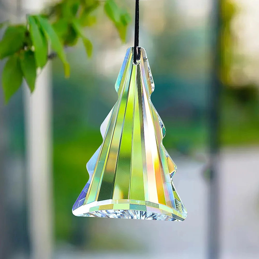 76mm Clear Christmas Tree Crystal Suncatcher prisma di vetro sfaccettato Art Wind Chime accessori decorazione da appendere per giardino all\'aperto