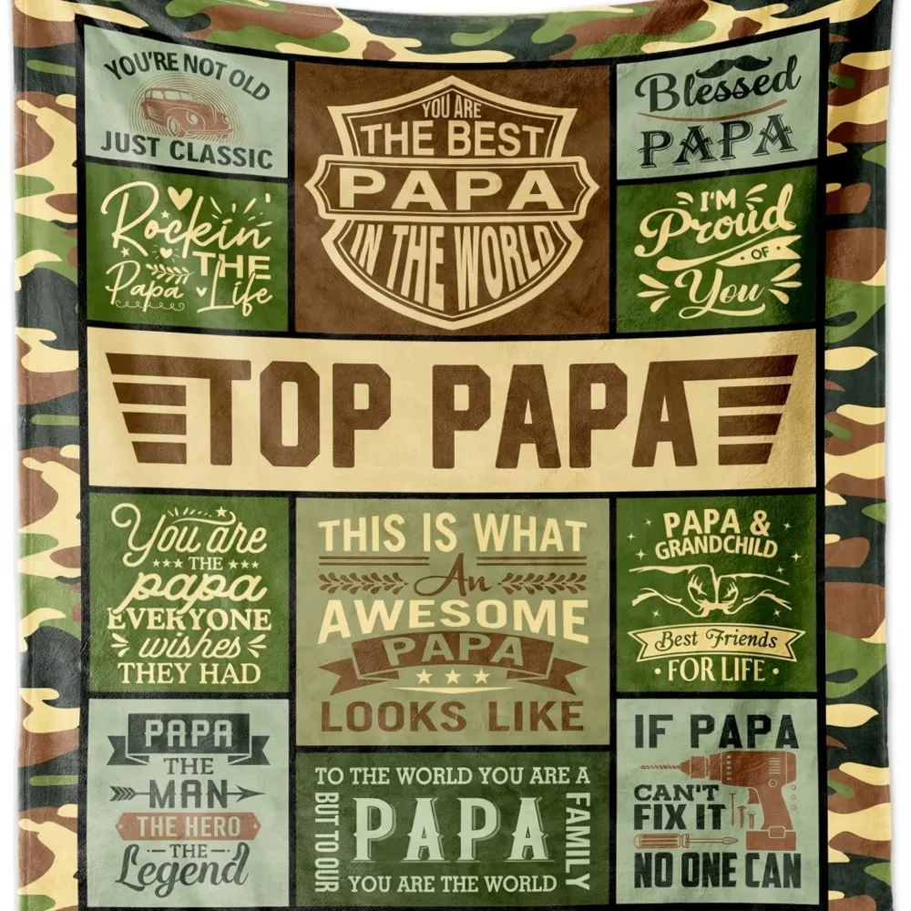 Camouflage Print Flannel Blanket To Papa Grandpa Fathers Day Birthday Anniversary Blankets Nap Reading Camping Four Season Use
