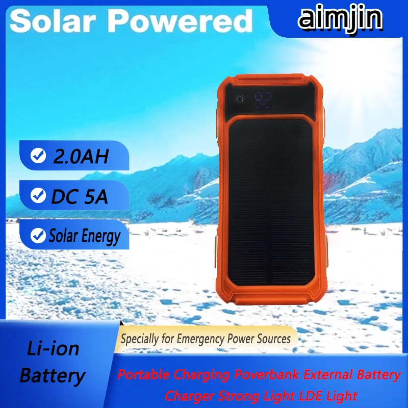 

Solar Power Bank Built Cables 20000mAh Solar Charger USB Ports External Charger Powerbank With LED Light For Xiaomi iphone