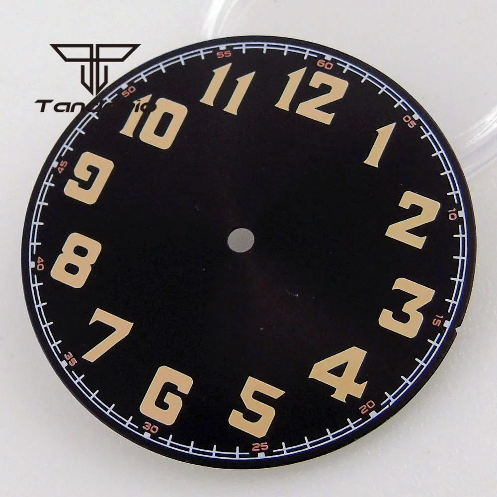 tandorio 33,5mm Schwarz Uhr Zifferblatt Hände Orange/Weiß Marks Grün Leuchtende Fit NH35A NH36A ETA2824 2836 PT5000 ST2130 Automatische bewegung 9