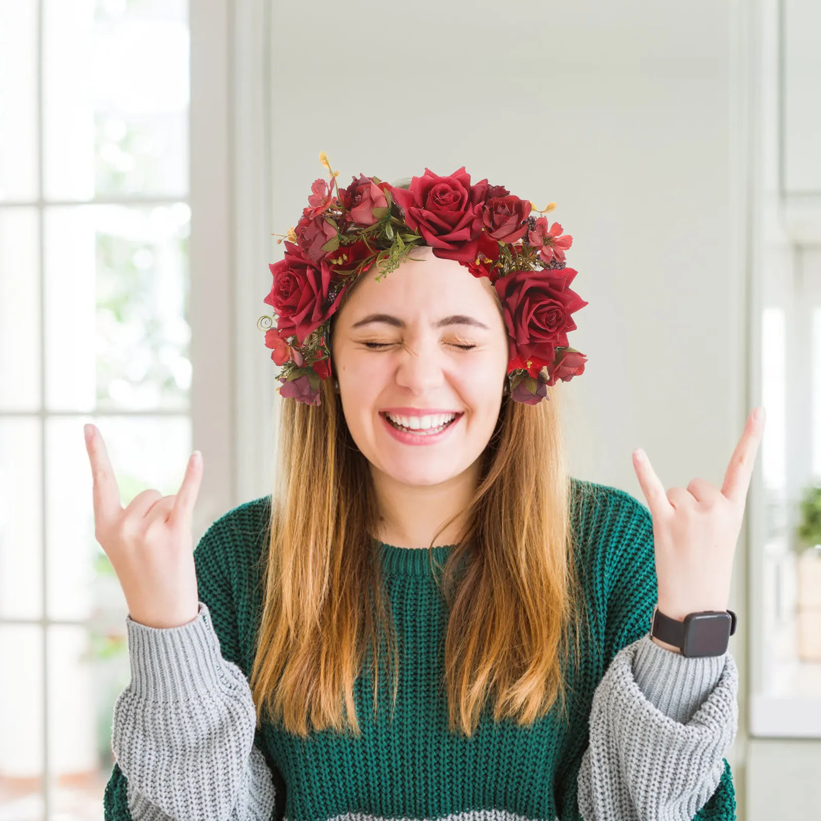 

Искусственная цветочная повязка на голову, элегантный цветочный венок, аксессуар для волос для свадьбы и вечеринки, реалистичные искусственные цветы, реквизит для фотосессии невесты