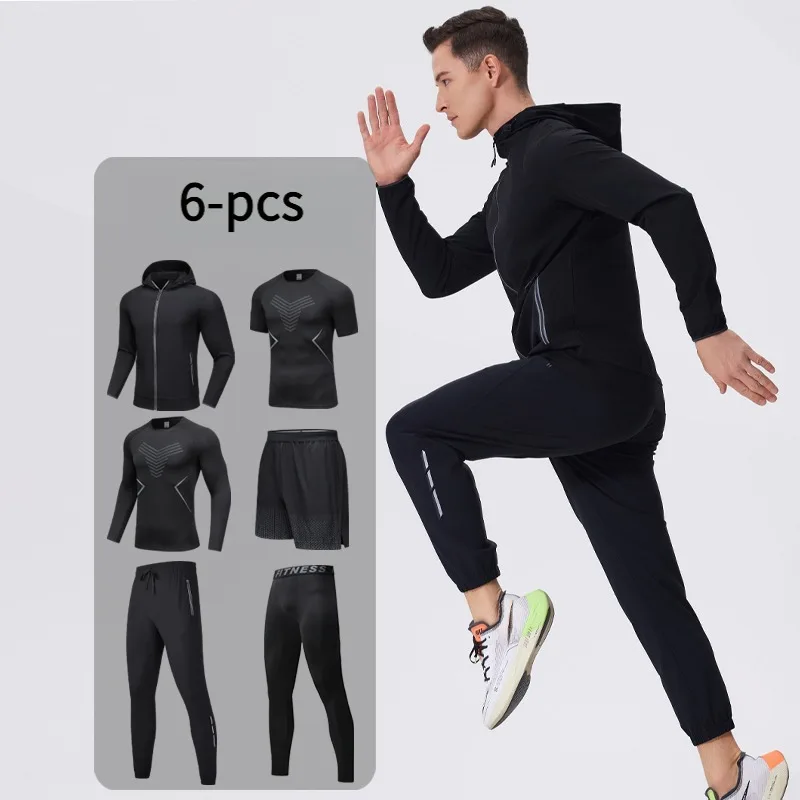 طقم ملابس رياضية للرجال مكون من 6 قطع مع غطاء للرأس قابل للتنفس للتخييم وركوب الدراجات ومعدات تدريب مع جيوب #3