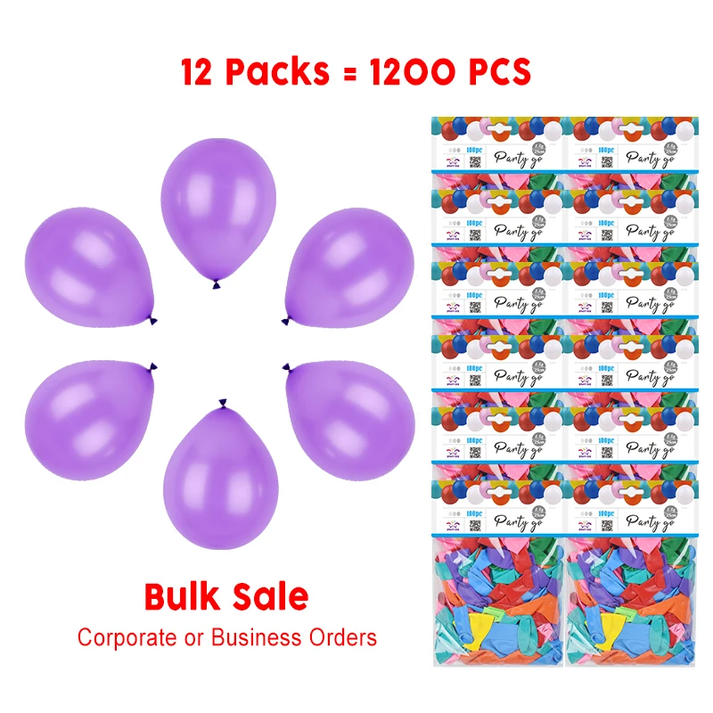 1200 Pieces-10'' Assorted Color Matte Latex Balloons 100pcs/Pack 12 Packs (1200pcs Total)