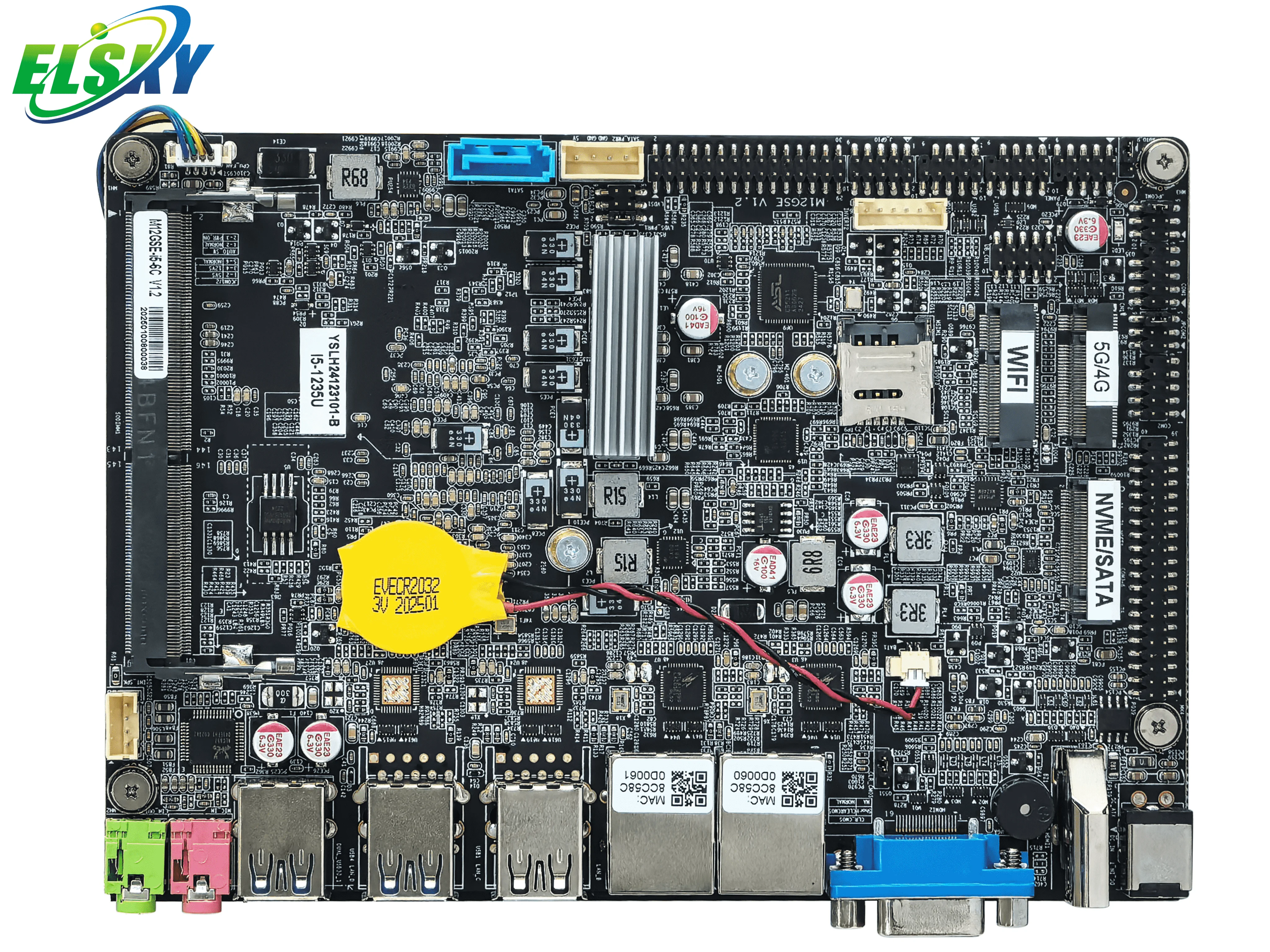 New ELSKY 12th/13th Gen  CPU 32GB NB-DDR4 Single Channel 2.5G LAN M12GSE 4-inch Industrial Motherboard M.2 NVMe SATA IoT