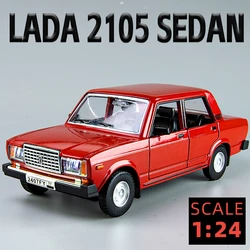 Simulation 1/24 Russia Lada Vintage Car Model Sound Light Collection Miniature Voiture Diecast Toy Vehicle Children Boy Gift