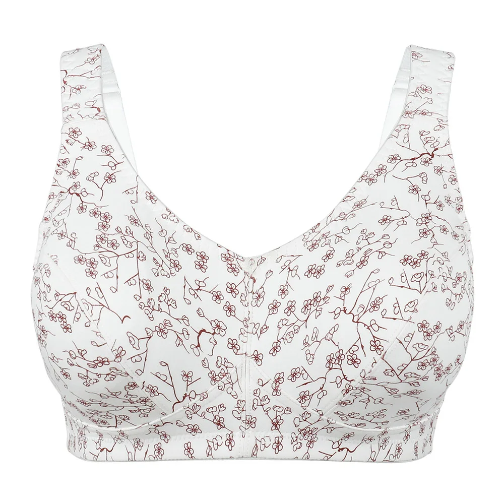 Wire Free Bra Plus Size Bras Full Coverage Bra Woman Floral Breathable Comfortable White Bras A B C D E F 34-48