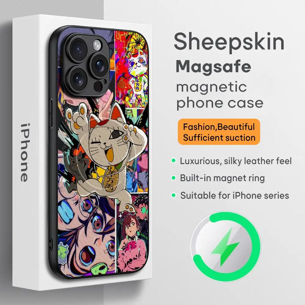 Hot anime Dandadan pattern design Phone Case For iPhone 16 15 14 13 12 11 Plus Pro Max  High-end Luxury Magsafe Sheepskin