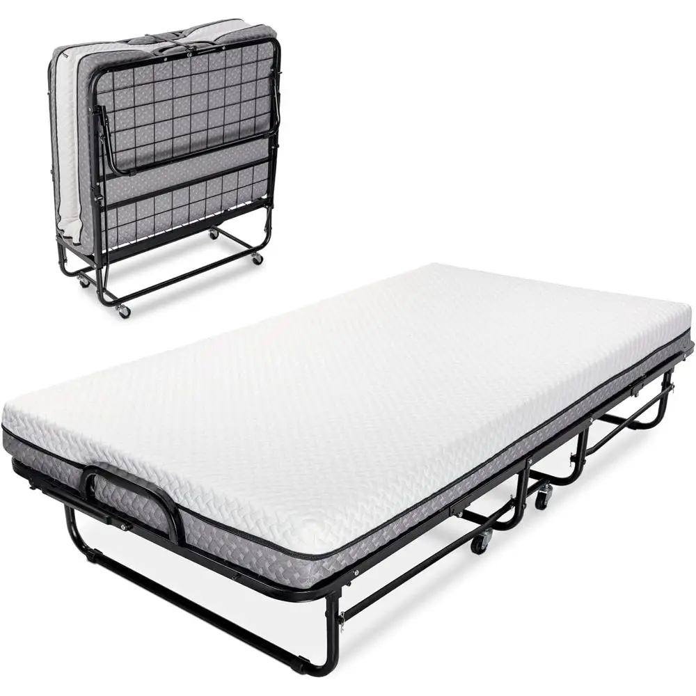 

Deluxe Diplomat Folding Bed with Mattress for Adults, Twin Size, Portable Foldable Bed with Luxurious Memory Foam Mattress amp