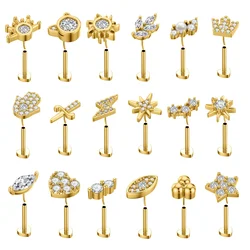 1pcs Plug-in Lip Stud 1.0*7*4mm Lightning Crown Crystal Lip Rings for Women Gold Color Cross Lip Stud Earrings Studs Piercing
