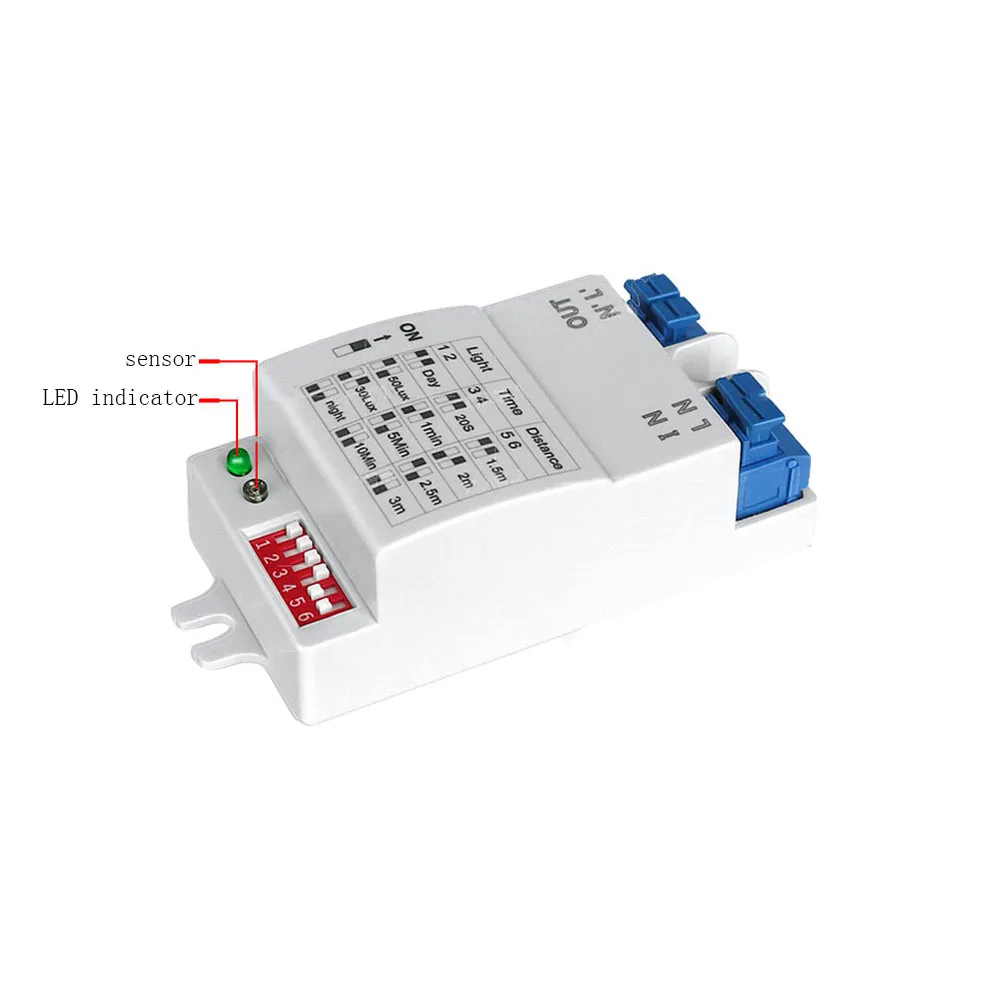 5.8GHz Microwave Radar Sensor Switch AC 220V Time Adjustable Body Motion Detector Delay Relay Switch LED Light Sensor