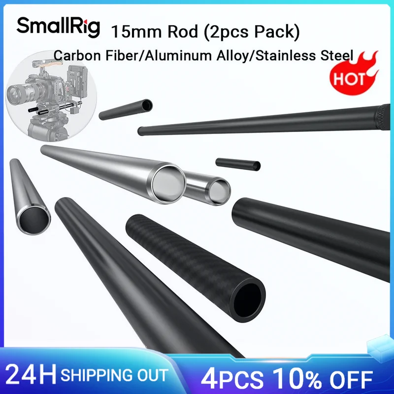 SmallRig 2PCS 15mm Aluminum Alloy Rods 12inch Long for Sony DSLR Camera 15mm Rail Rod Black System Camera Accessories Universal