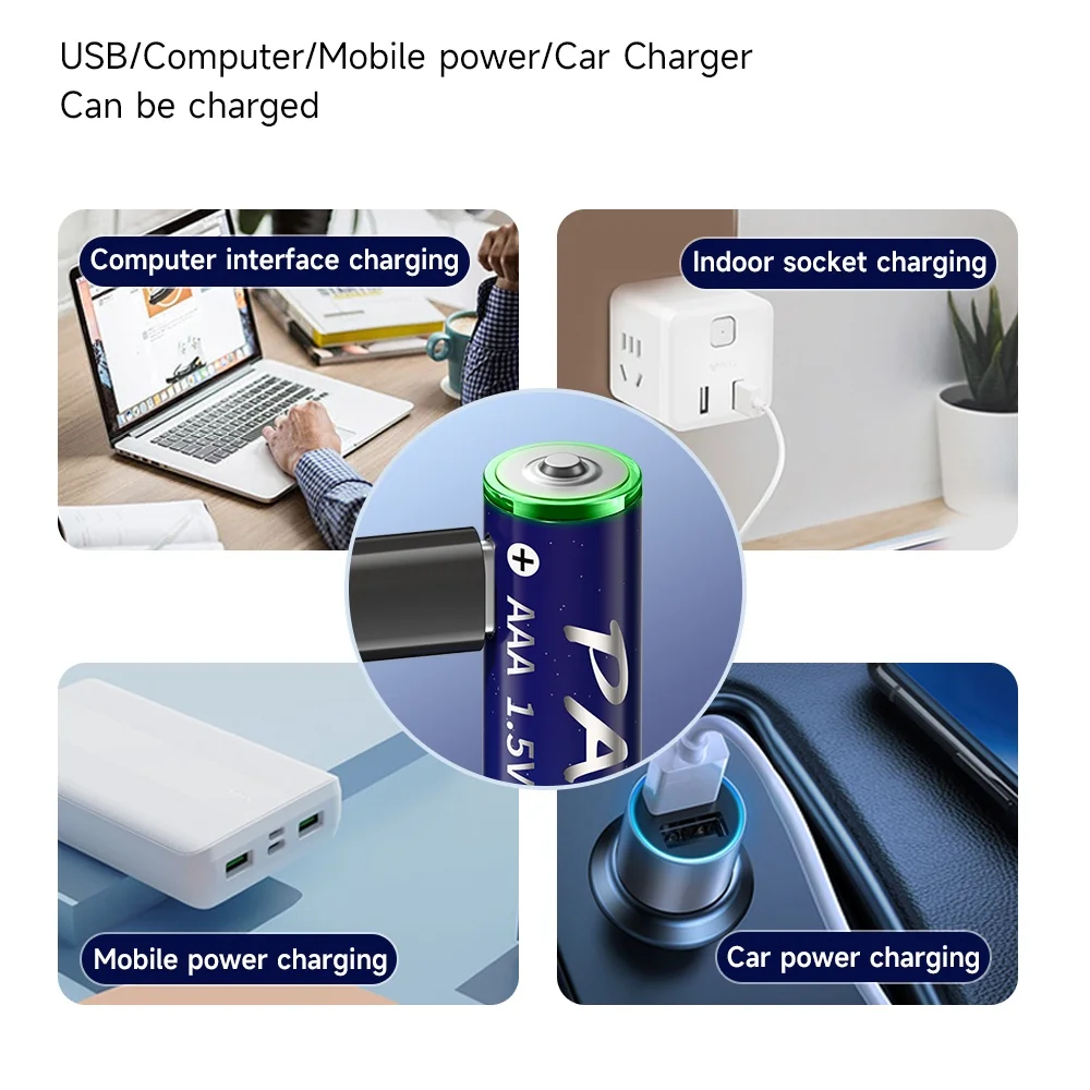 PALO 1.5V AAA lithium ion Battery 1110mWh 1.5V AAA USB rechargeable liion battery for Remote control wireless mouse + USB Cable