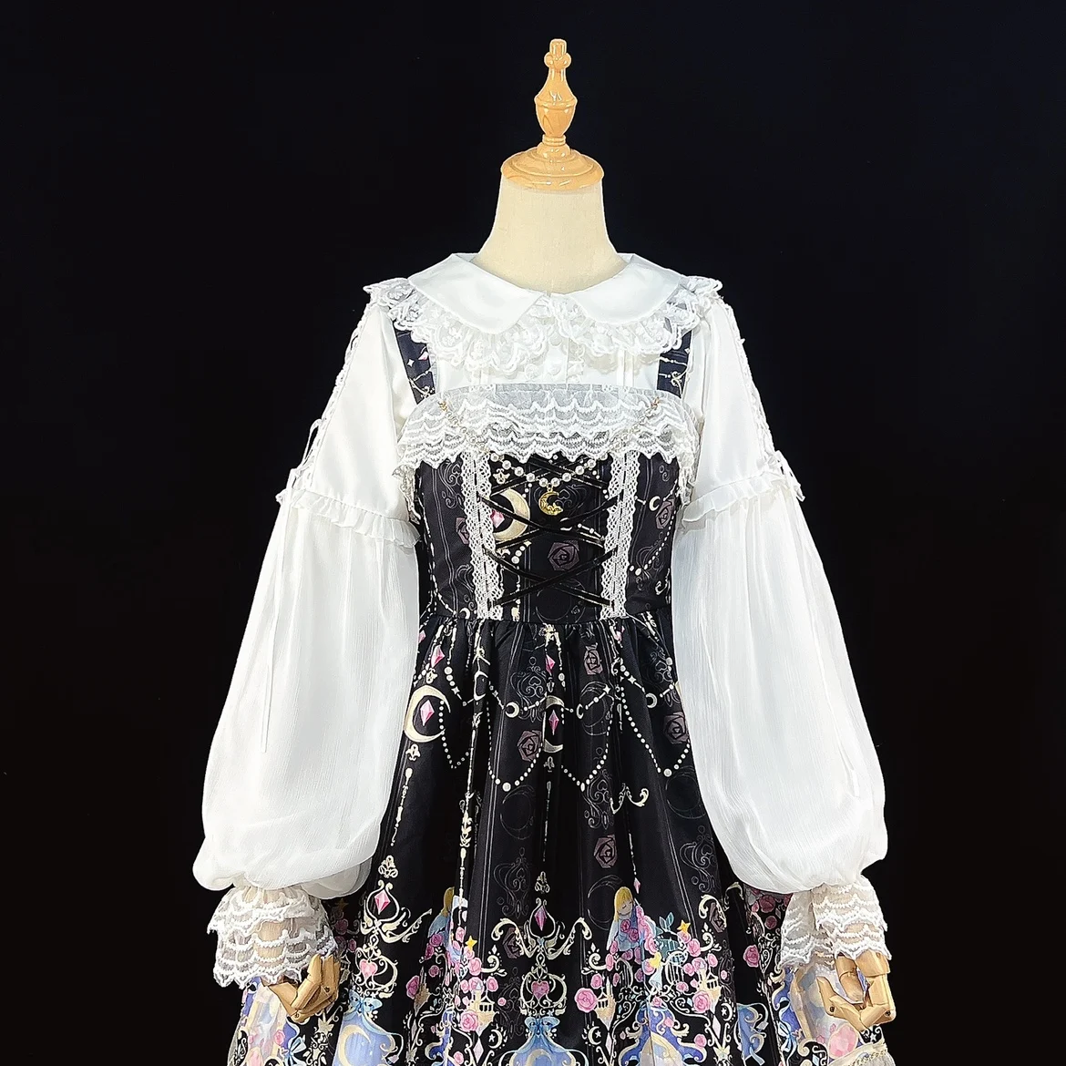 NONSAR Cute Lolita Peter Pan Collar Blouse Women Sweet Bow Lace-up Ruffles Lace Trim Long Sleeve Shirt Kawaii Button-Up Shirts
