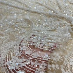 135CM Wide High Quality Crystal Sparkly Sequins Beading Lace Fabric Off White Wedding Laces 2023 NEW