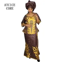 African Dress For Woman Bazin Riche Embroidery Design Up And Down 3Pieces One Set