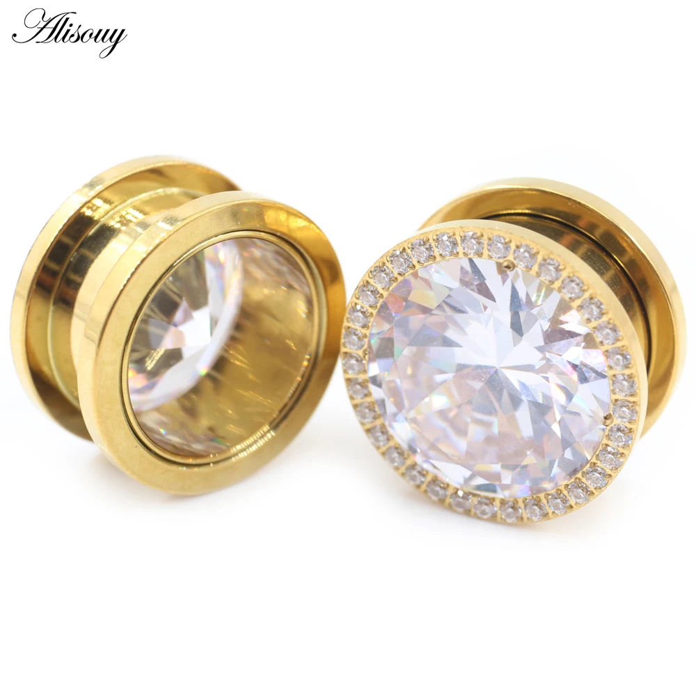 G23 Titanium Cubic Zirconia Threaded Ear Tunnel Plugs, 1PC