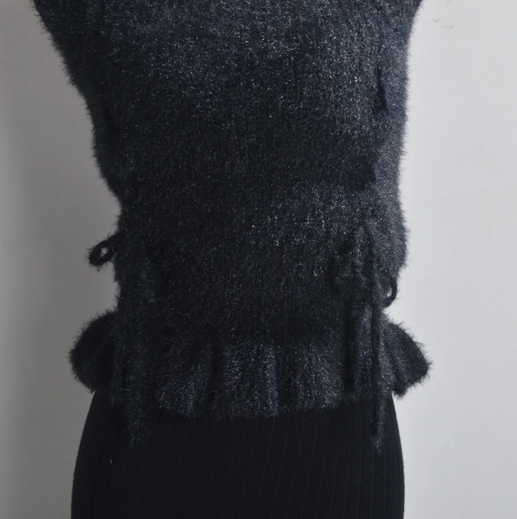 Thiened ラウンドネック ファッション デザインカラー ストリング クロップドニットベスト レディース 秋冬新作