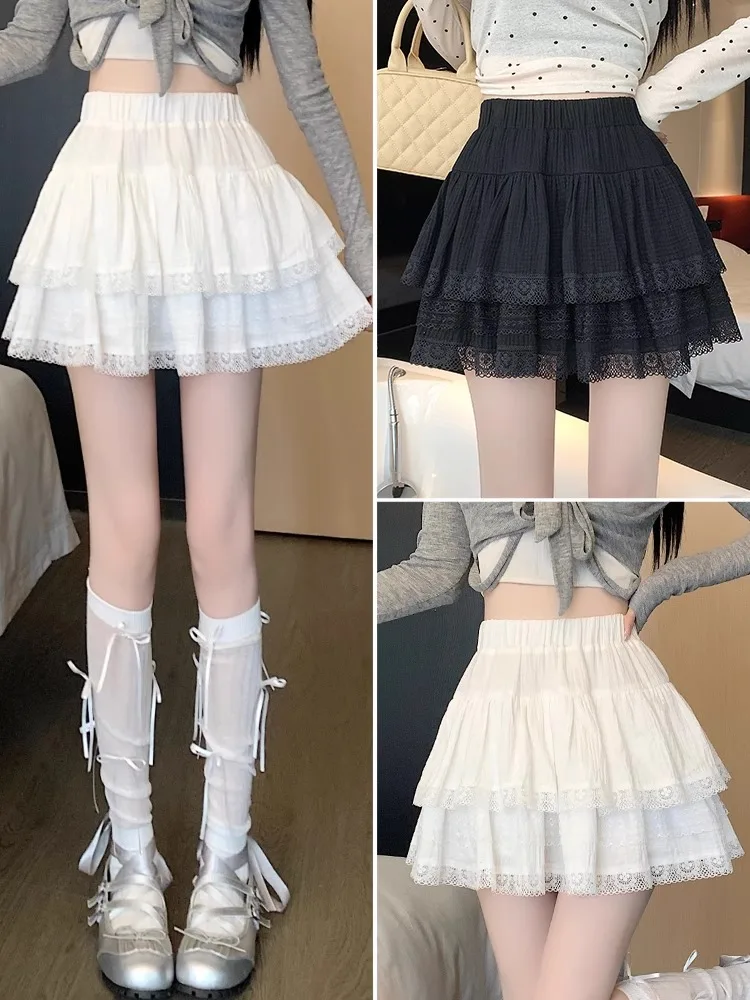 

Белая кружевная юбка А-силуэта с высокой талией, женская, весенняя новинка, утягивающая, пышная, в корейском стиле, для повседневной носки