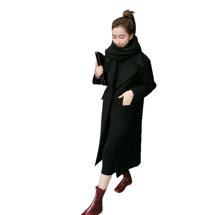 

Autumn and Winter Long Woolen Windbreaker Trench Coat Women Slim Over The Knee