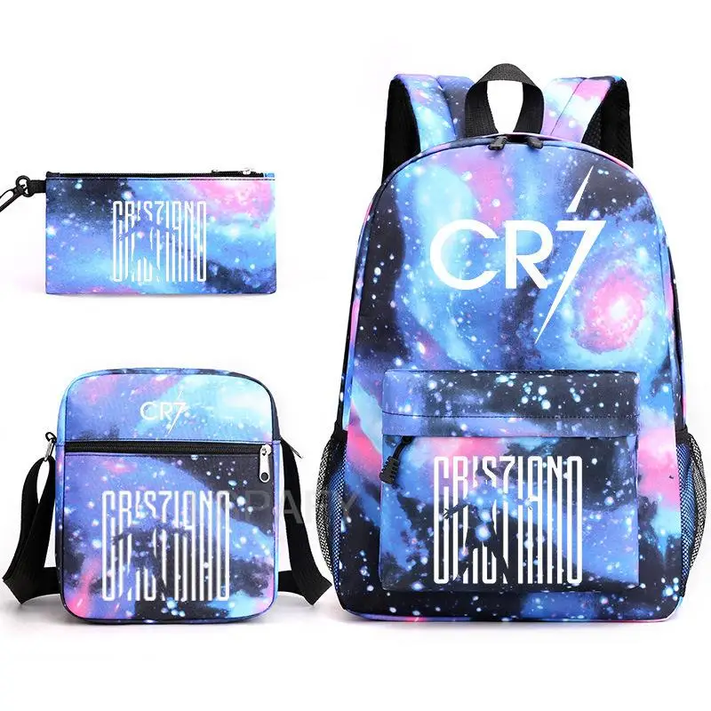 3pcs New CR7 Backpack Fashion School Bags For Boys Girls Teenagers Laptop Mochilas With Shoulder Bags