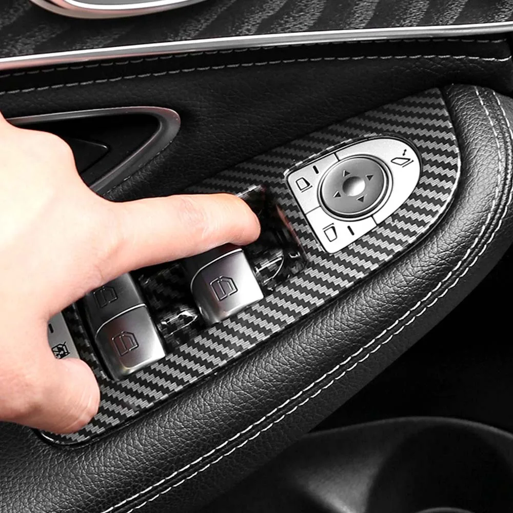 ⭐Genuine⭐ Car Upgrade Carbon Fiber Piano Black Window Switch Frame For Mercedes-Benz C-Class GLC 2015-2021 Car Decoration