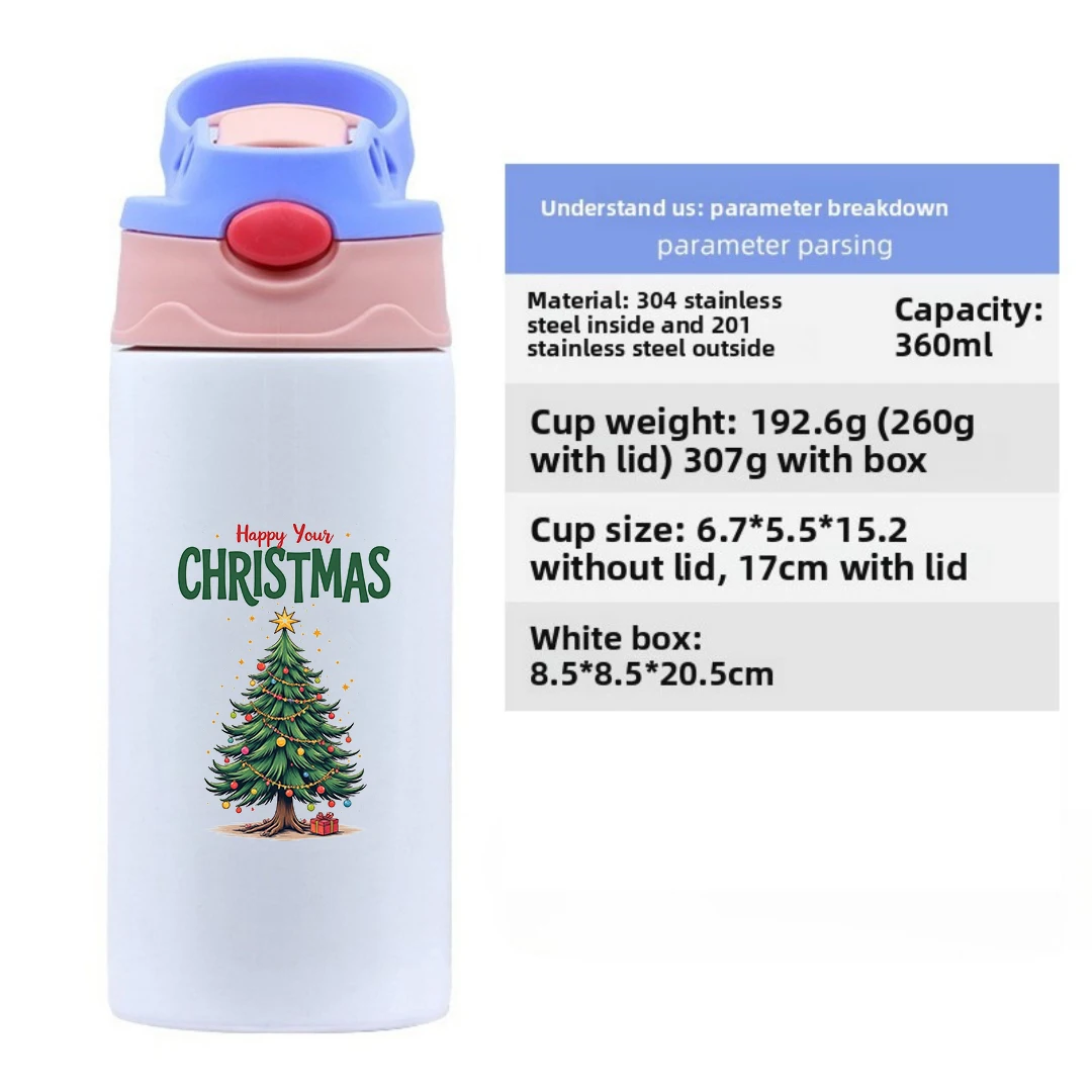 Tasse isolée en acier inoxydable 304, tasse en paille d'arbre de noël de dessin animé, tasse isolée pour enfants, cadeau de noël essentiel, joyeux noël