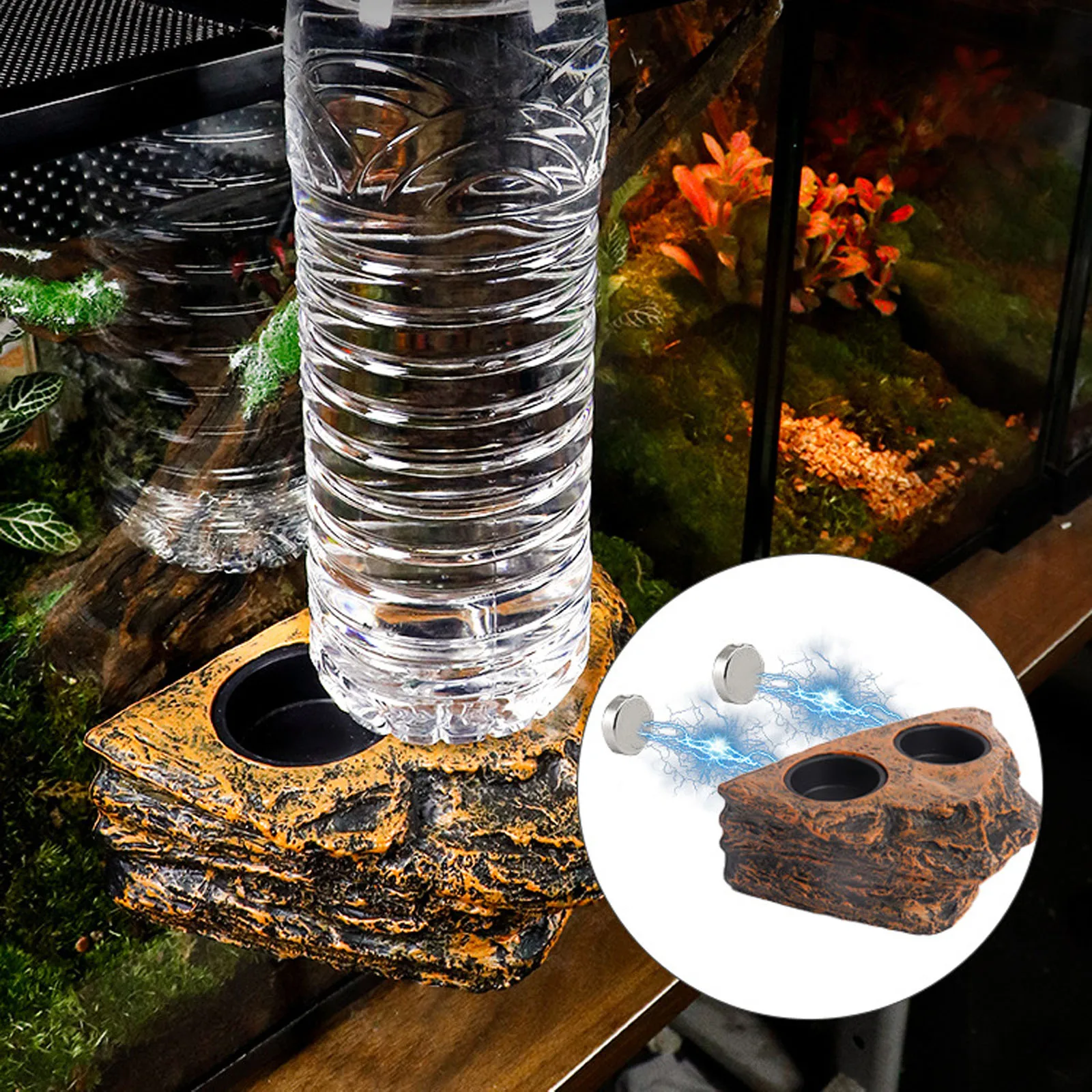 Reptile Magnetic Feeder Ledge Reptile Food Water Dish Bowl Terrarium Tank Decor Accessories for Gecko Lizard Chameleon Pets