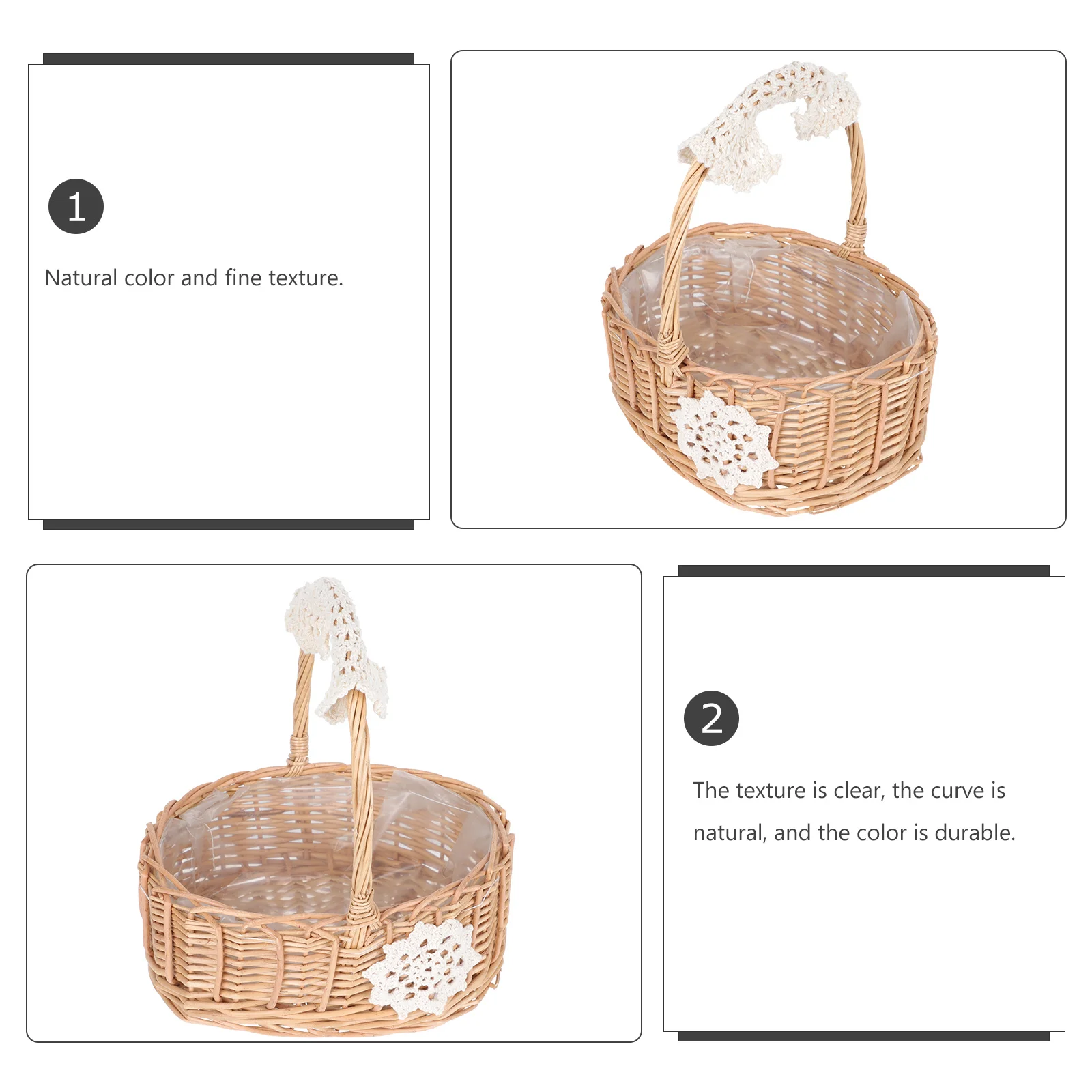 

Rattan Basket Woven Natural Style Storage Decorative Baskets Lightweight Portable Egg Flower Arrangement Household ganization