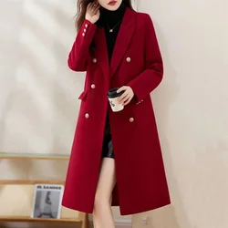 2025 New Wool Coat Blazer Women 100% Wool Double-Breasted Autumn Winter Jacket Long Coat Ladies Trench Coat