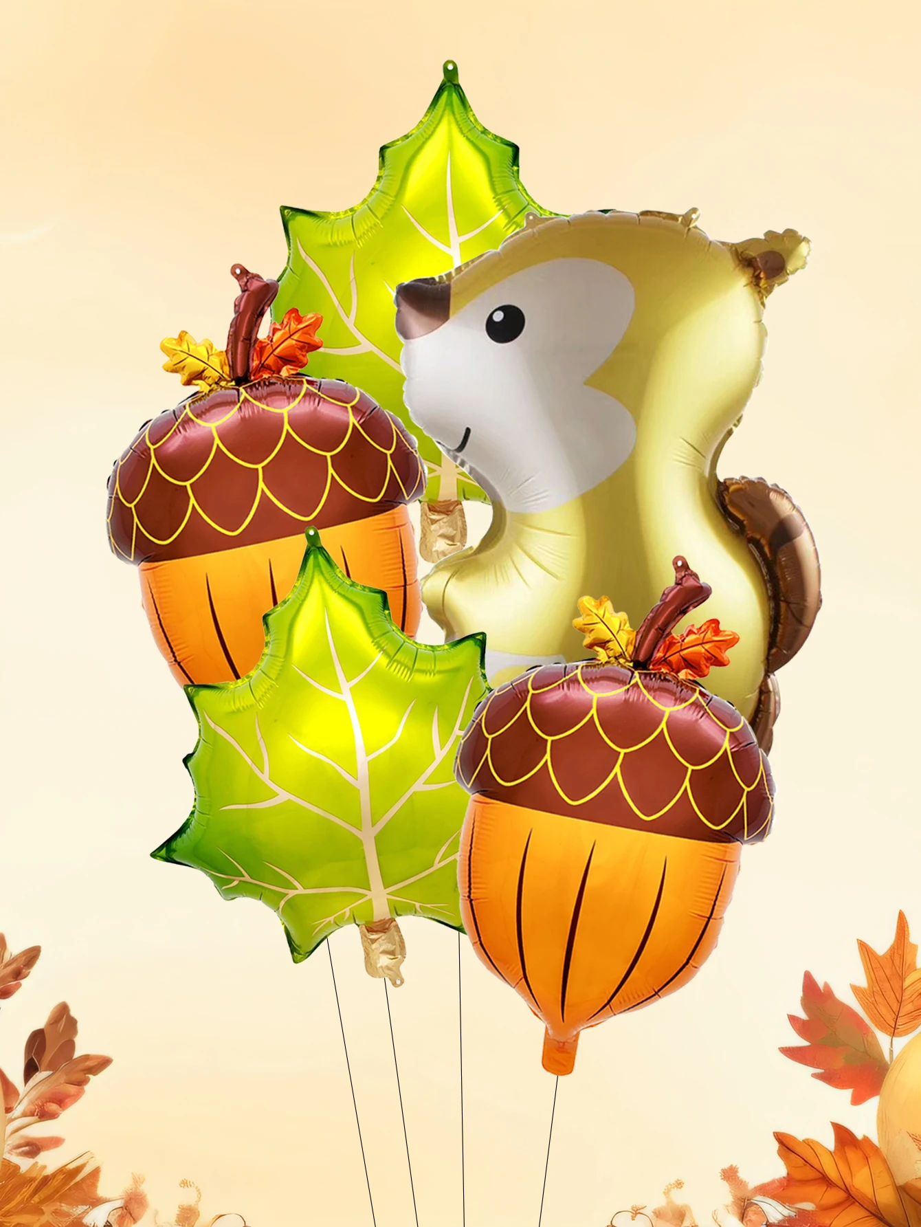 5pcs Squirrel Foil Balloons Set Pine Cone Balloons Autumn Maple Leaf Balloon Harvest Festival Decor Thanksgiving Day Decorations