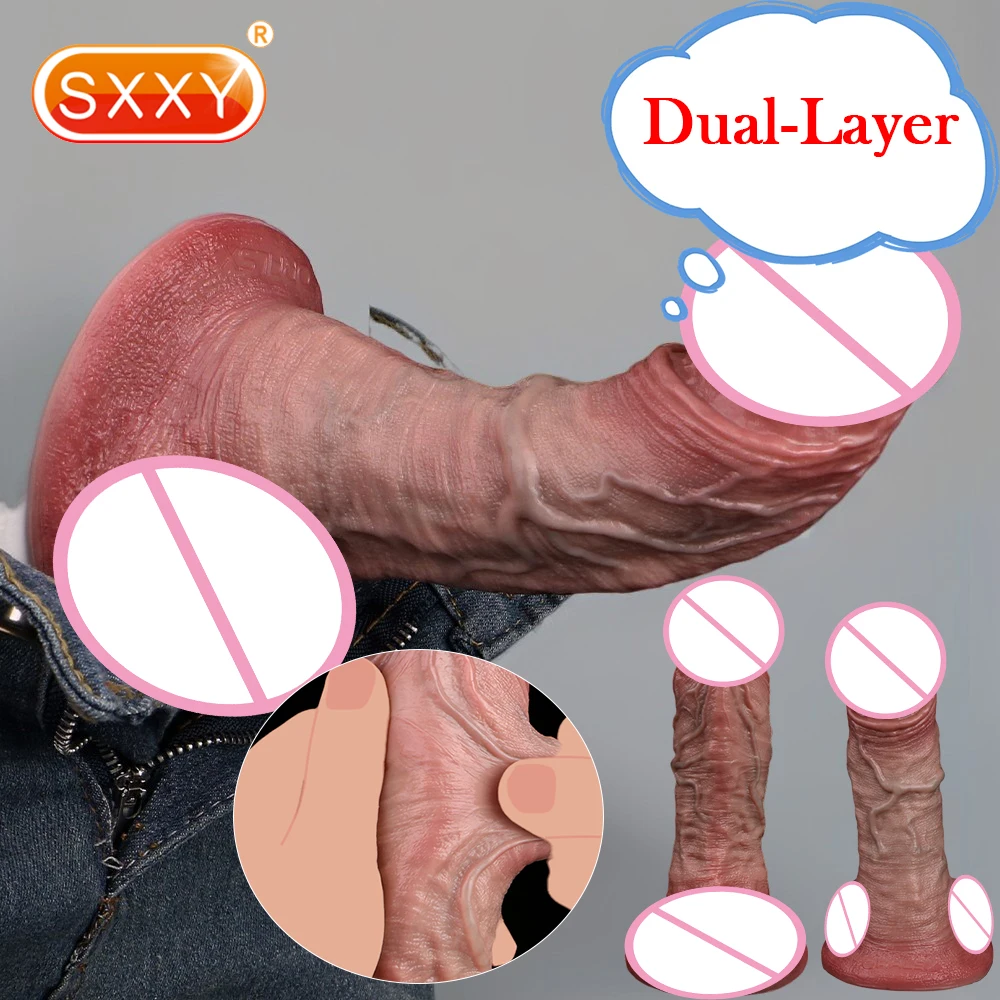 SXXY طبقة مزدوجة الجلد محكم قضبان اصطناعية سيليكون نابض بالحياة القضيب مع شفط كأس واقعية الشرج دسار G بقعة تحفيز الجنس لعب #1