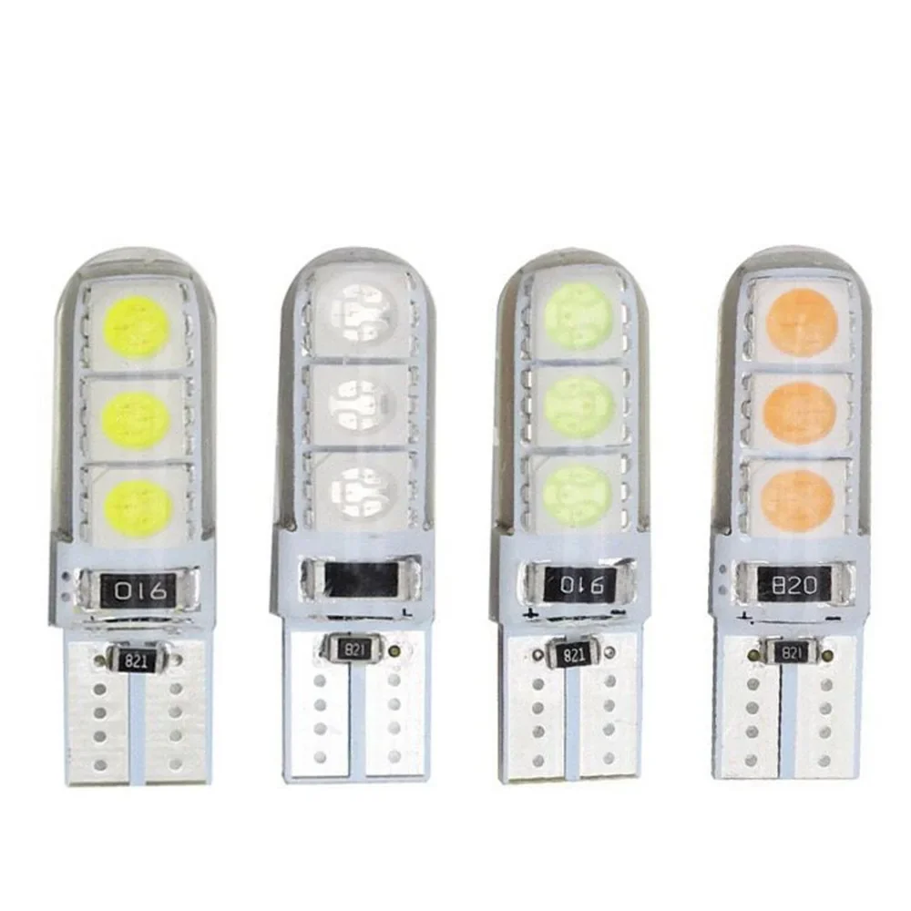 10PCS W5W T10 Car Signal LED Bulb COB Interior Light 12V Super Bright Auto Reading Wedge Side License Plate Lamp 6SMD White