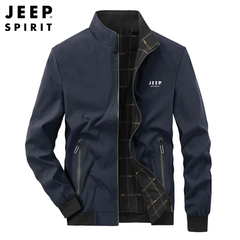 JEEP SPIRIT Spring and Autumn Fashion Simple Men Stand Collar Jacket Youth Double Sided Casual Versatile Coat Multi color Option