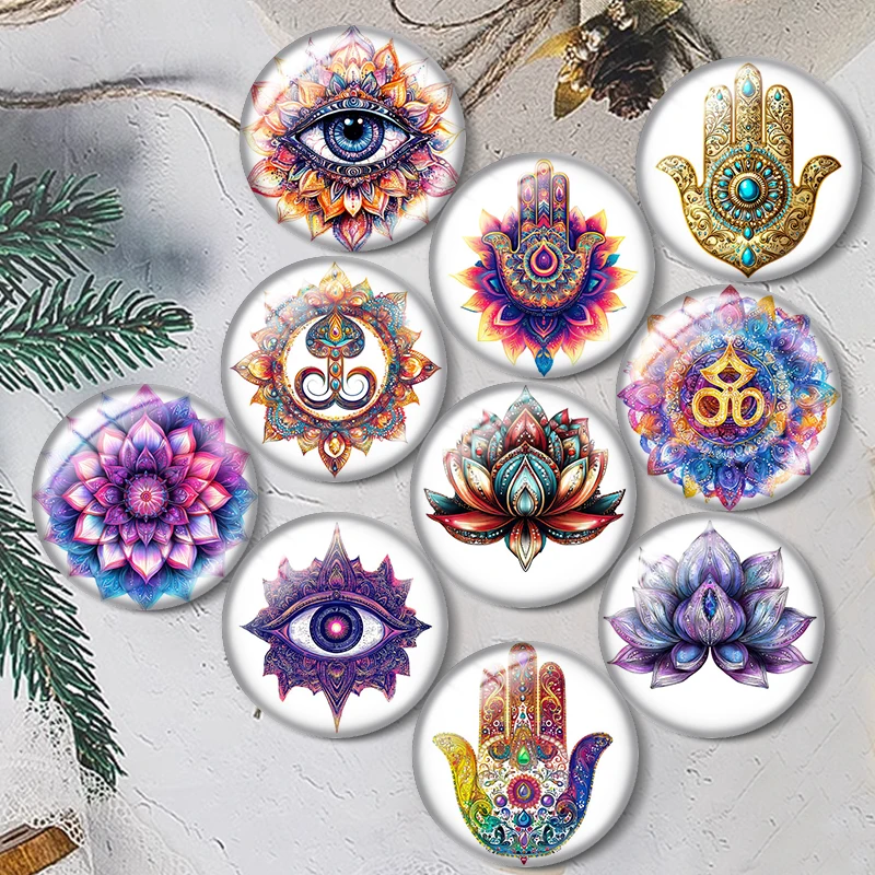 Mystical Hamsa Clipart 12/18/20/25mm Glass Cabochon Bracelet Pendant Rings for Jewelry Demo Earrings Back Making Findings