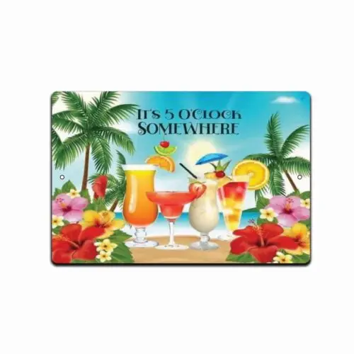It's 5 o'Clock Somewhere  Tin Sign Margaritaville Tropical Tiki Bar Island