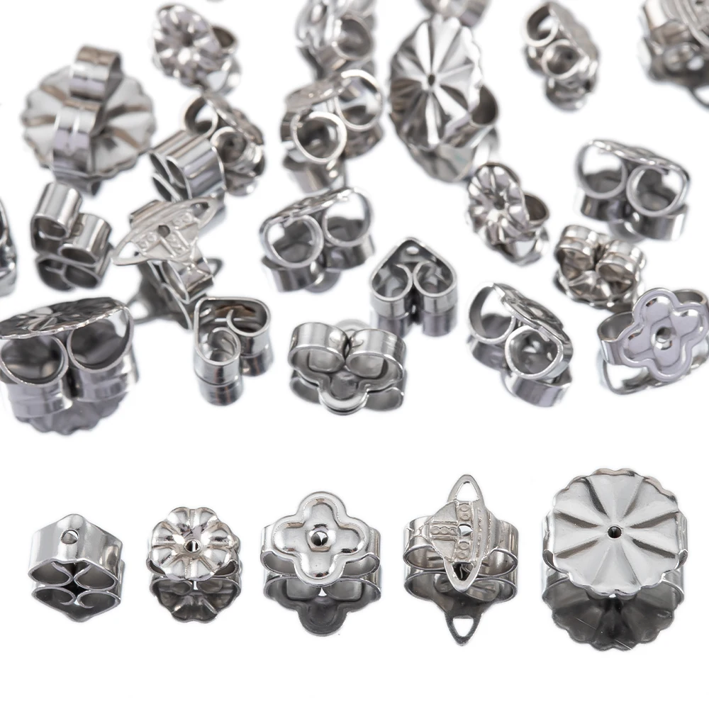 50-100pcs Stainless Steel Flower Earrings Back Butterfly Round Ear Nut Stopper DIY Jewelry Making Supplies Earring Accessories