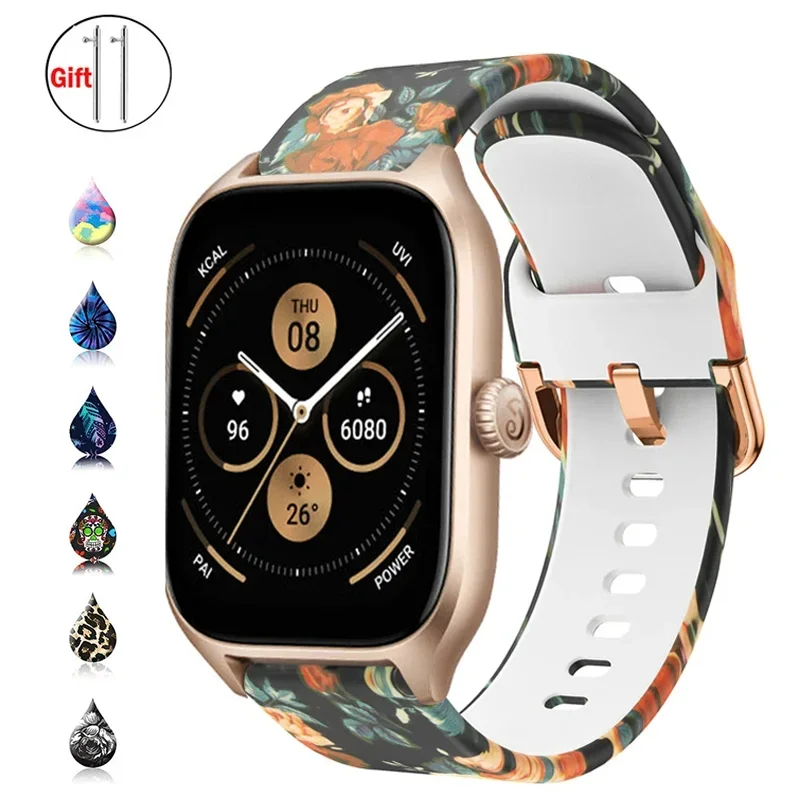 20mm/22mm Silicone band For Amazfit GTS 4/3/2/2e/GTS2 Mini/GTR 42mm/47mm/GTR 4/3 Pro Printed Women Bracelet amazfit bip band