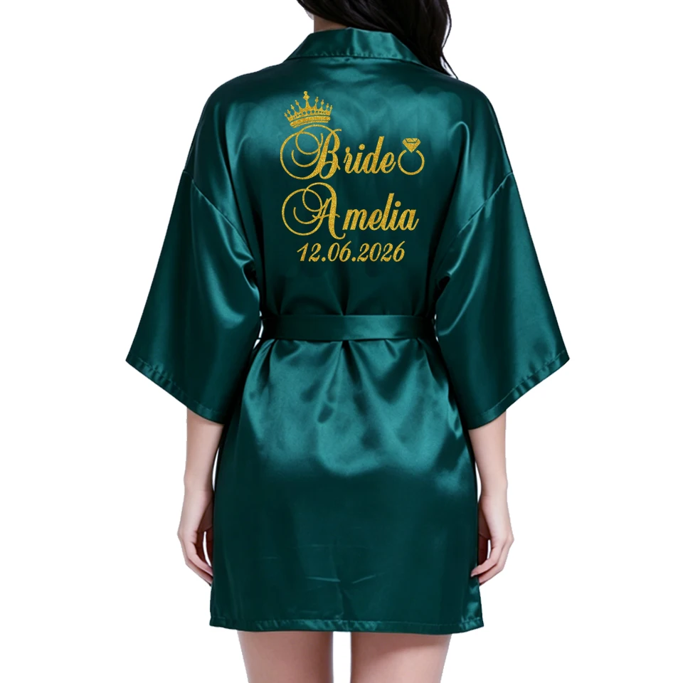 Aangepaste logo bruiloft datum naam badjas kunstzijde bruids gewaad bruid bruidsmeisje bruiloft gewaden vrouw Bachelorette Preparewear