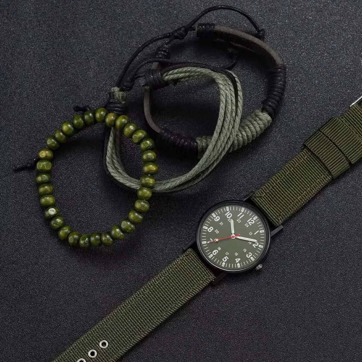 4PCS/Set Fashion Casual Nylon Band Men Watches Male's Analog Quartz Watch Bracelets Set Relogio Masculino Reloj Hombre