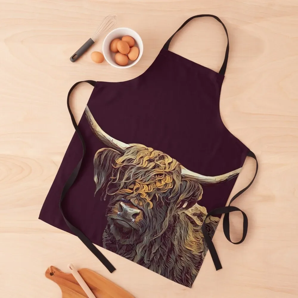 THE HIGHLAND COW 002 - The Dark Animal Series Apron Salon Kitchen Things And For Home innovative kitchen and home items Apron