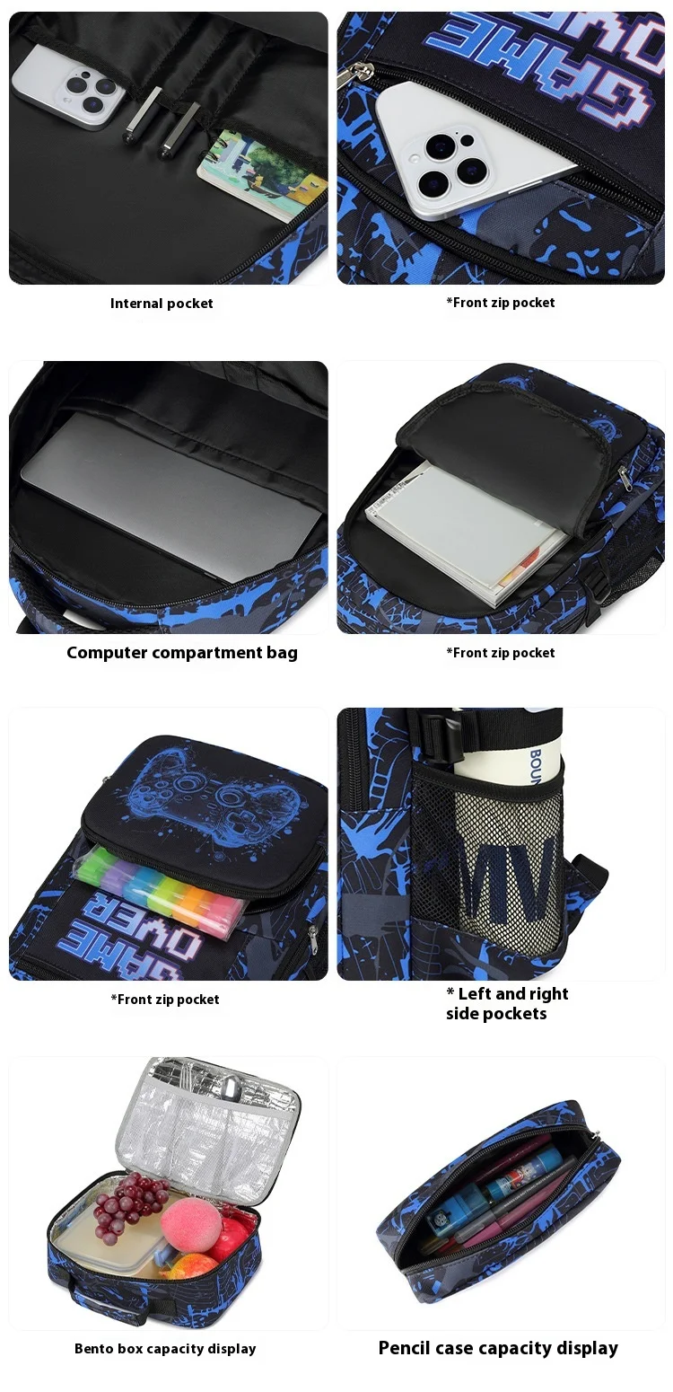 Backpack for Boy with Lunch Bag and Pencil Case 3pcs Boys School Bags for Elementary Student Teen Boys
