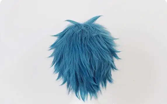 Wig Cosplay sintetis pendek biru Wig pesta Anime tahan panas