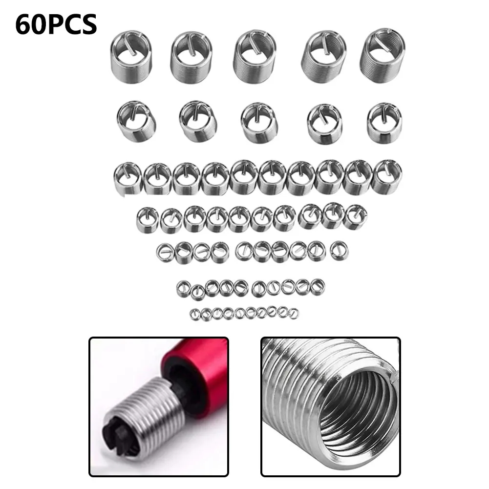 60 قطعة M3-M12 304 سلك الموضوع إدراج طقم تصليح المسمار ملفوف سلك حلزوني الخيوط إدراج مجموعة أدوات إصلاح موضوع Helicoil